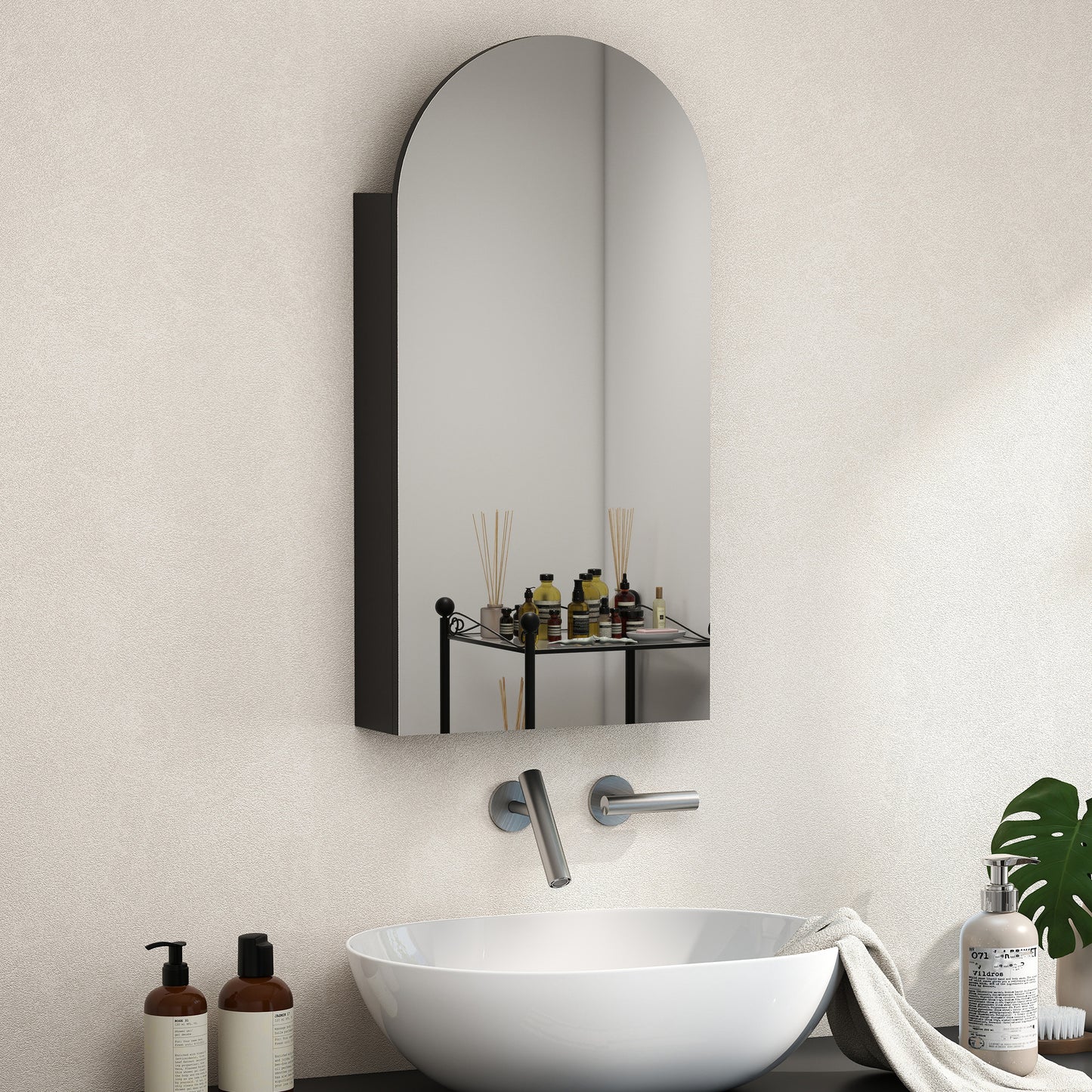 Bathroom Mirror Cabinet with Adjustable Glass Shelves, Black