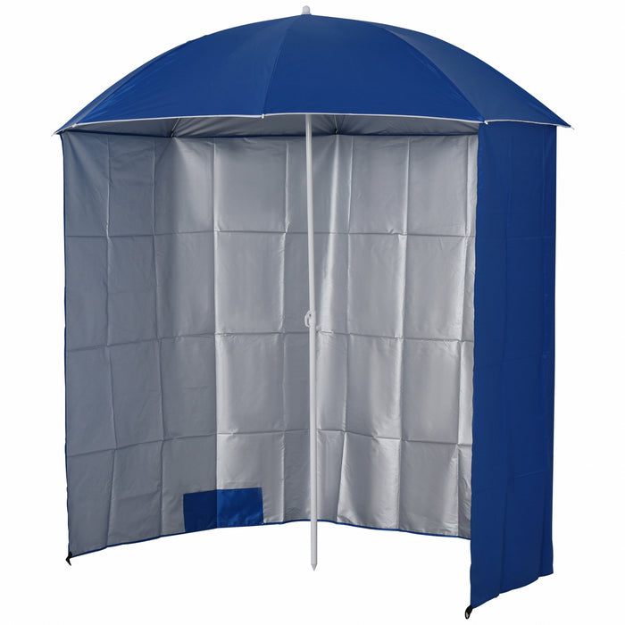 88" Arc 2.2M Fishing Umbrella Beach Parasol with Sides Brolly Shelter Canopy Shade with FREE Carry Bag Blue