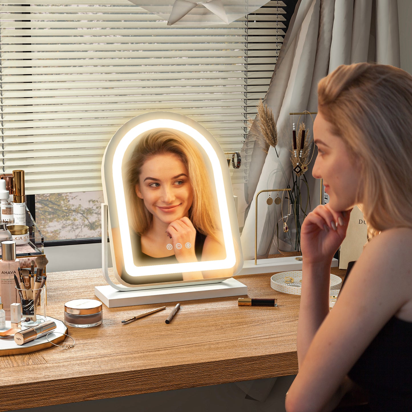 Vanity Mirror with 3 Colour Light, 360 Degree Rotation, Touch Screen