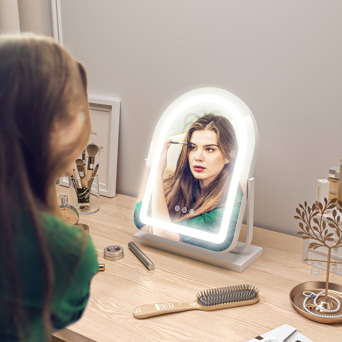 Vanity Mirror with 3 Colour Light, 360 Degree Rotation, Touch Screen