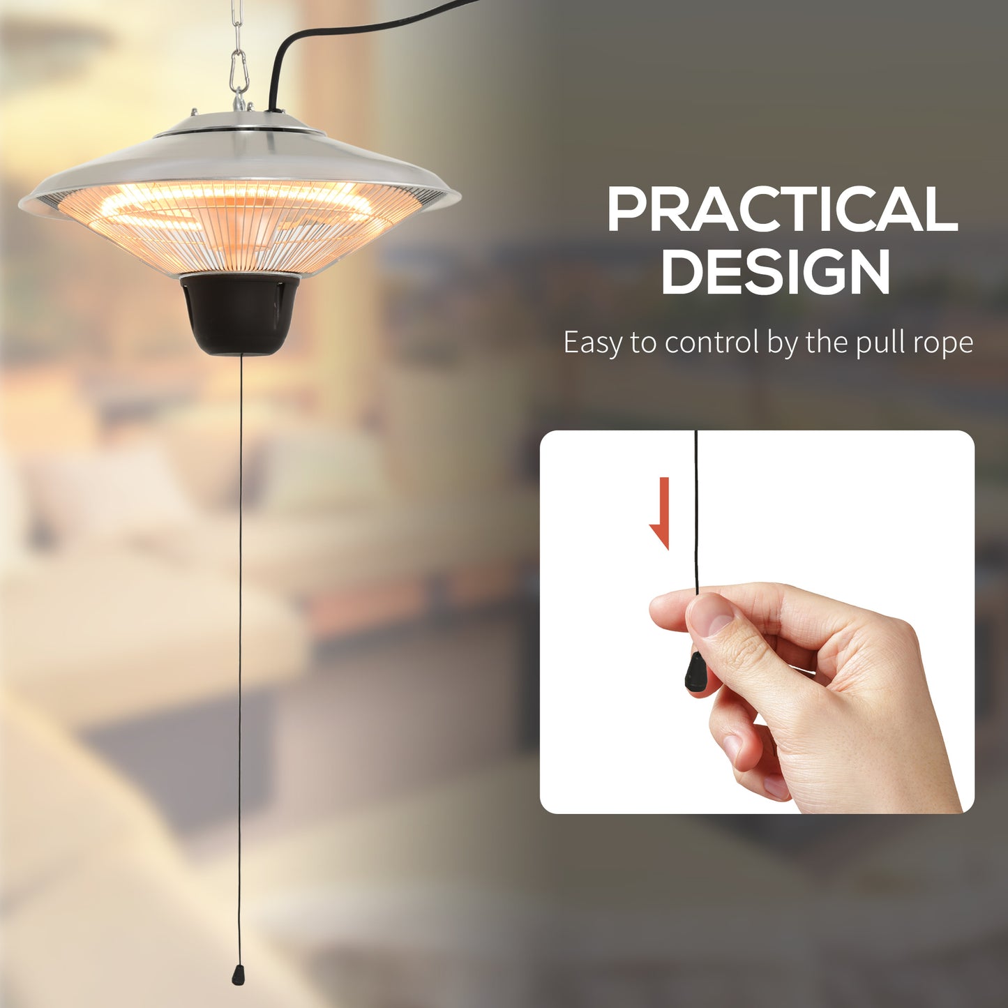 Outdoor Heater Ceiling Hanging Light 1500W Pull Switch Electric Aluminium