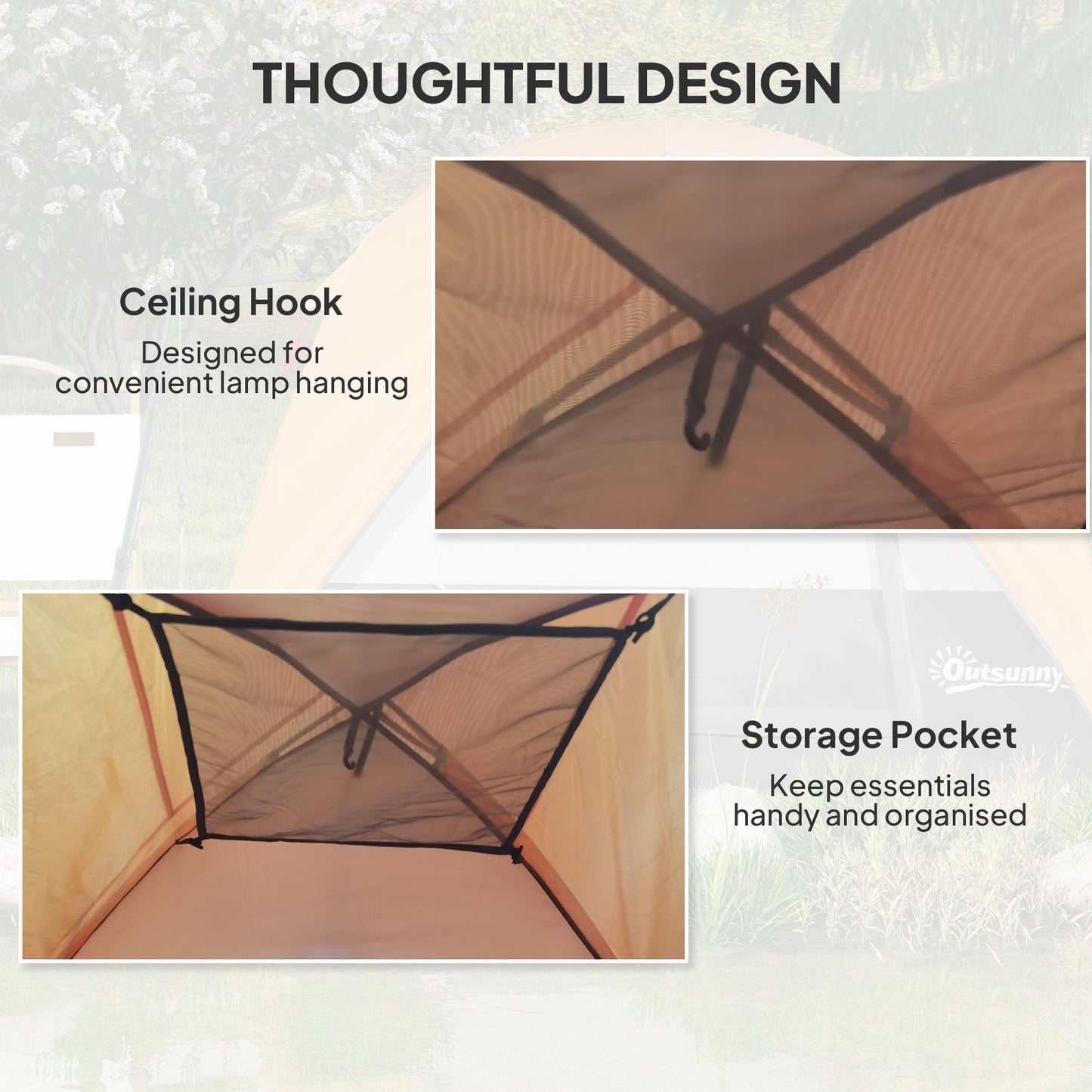 3-4 Person Camping Tent, Waterproof Tent, Brown
