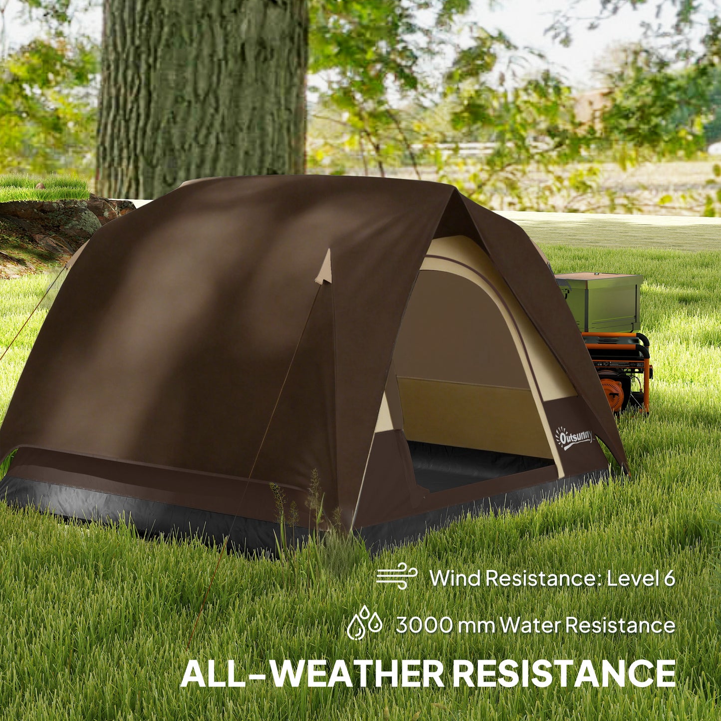 3-4 Person Camping Tent, Waterproof Tent, Brown