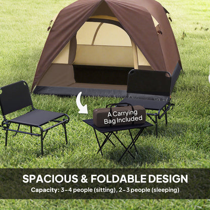 3-4 Person Camping Tent, Waterproof Tent, Brown
