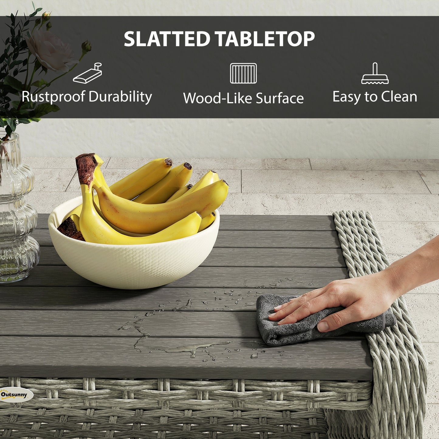 Outdoor Coffee Table with Storage Shelf and Slatted Top, Grey