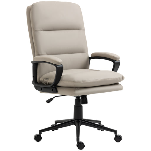 High Back Office Chair, PU Leather Desk Chair with Double-tier Padding, Arm, Swivel Wheels, Adjustable Height, Grey