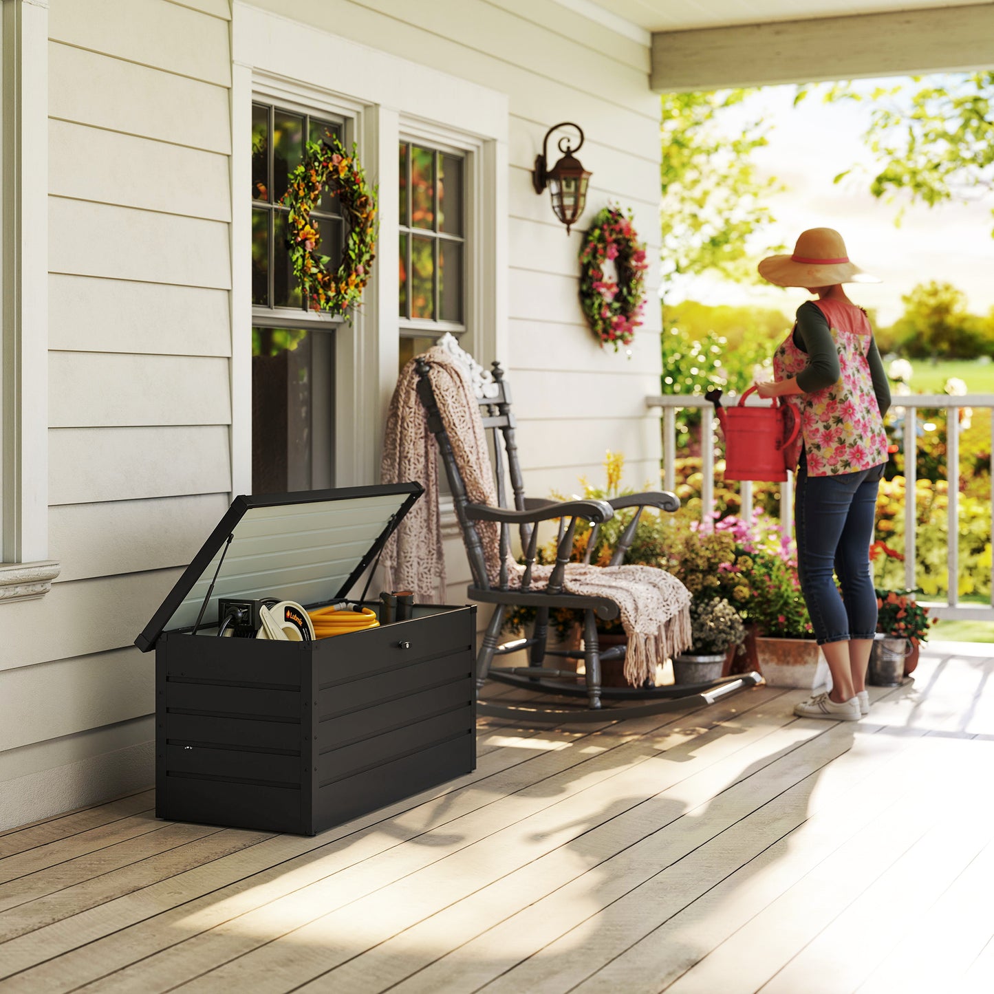 311L Garden Storage Box, Waterproof Outdoor Storage Box for Tools