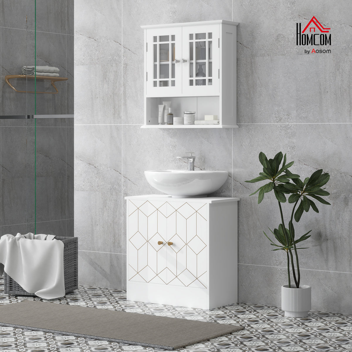 Bathroom Under Sink Cabinet for Basin with or without Pedestal White