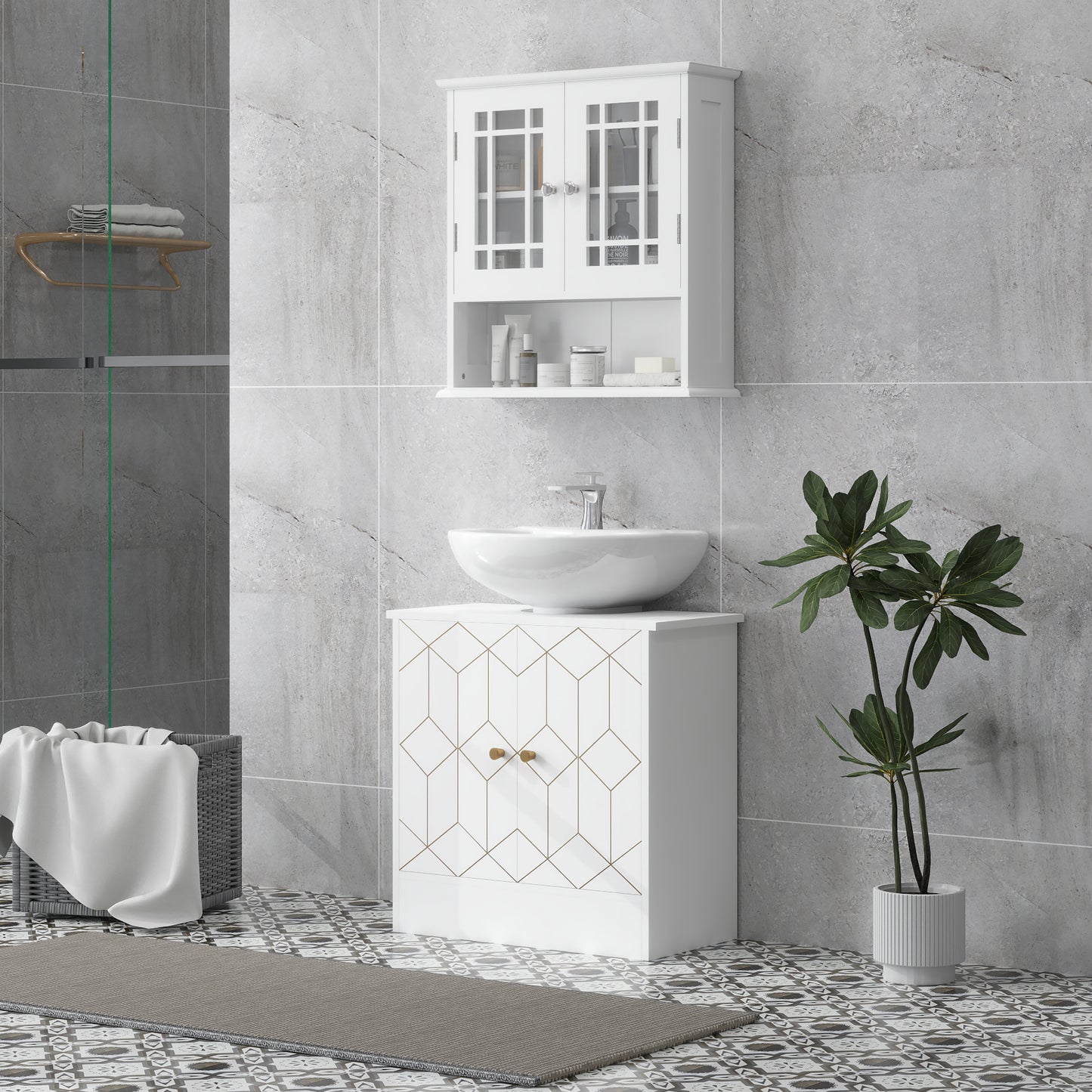 Bathroom Under Sink Cabinet for Basin with or without Pedestal White