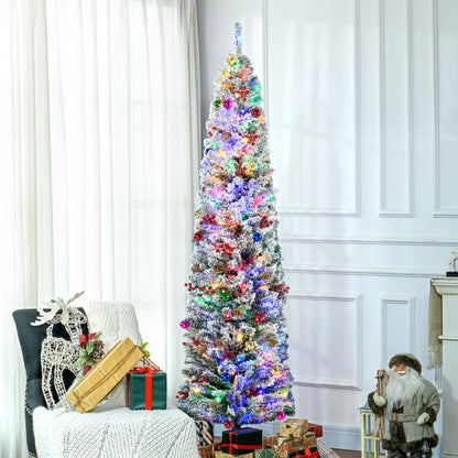 7' Artificial Christmas Tree with Flocked Tips, LED Lights, Decoration