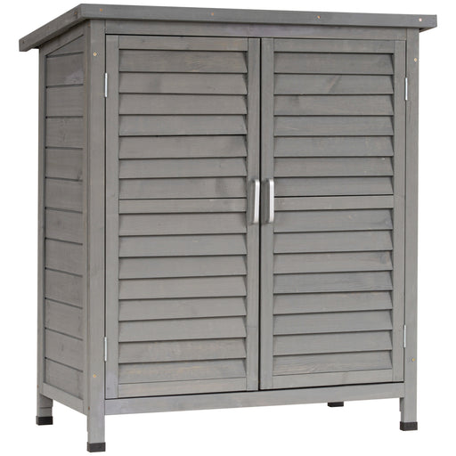 Garden Shed Wooden Garden Storage Shed 2 Door Unit Solid Fir Wood Garage Tool Organisation Cabinet, 87L x 46.5W x 96.5Hcm, Grey