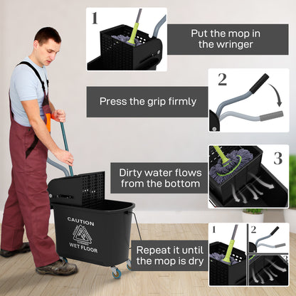20L Mop Bucket with Wringer Handle on Wheels for Floor Cleaning Black