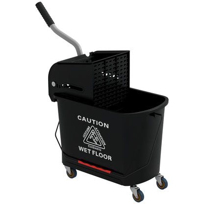 20L Mop Bucket with Wringer Handle on Wheels for Floor Cleaning Black