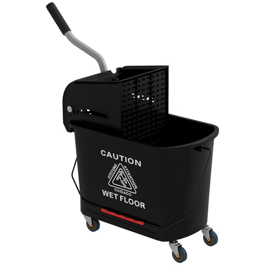 20L Mop Bucket with Wringer Handle on Wheels for Floor Cleaning Black