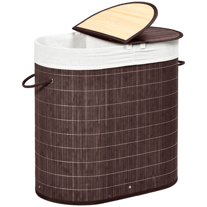 100L Bamboo Laundry Basket with Lid, Washing Basket, Brown