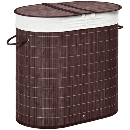 100L Bamboo Laundry Basket with Lid, Washing Basket, Brown