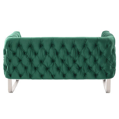 Grosvenor Two Seat Sofa - Bottle Green - Brushed Silver