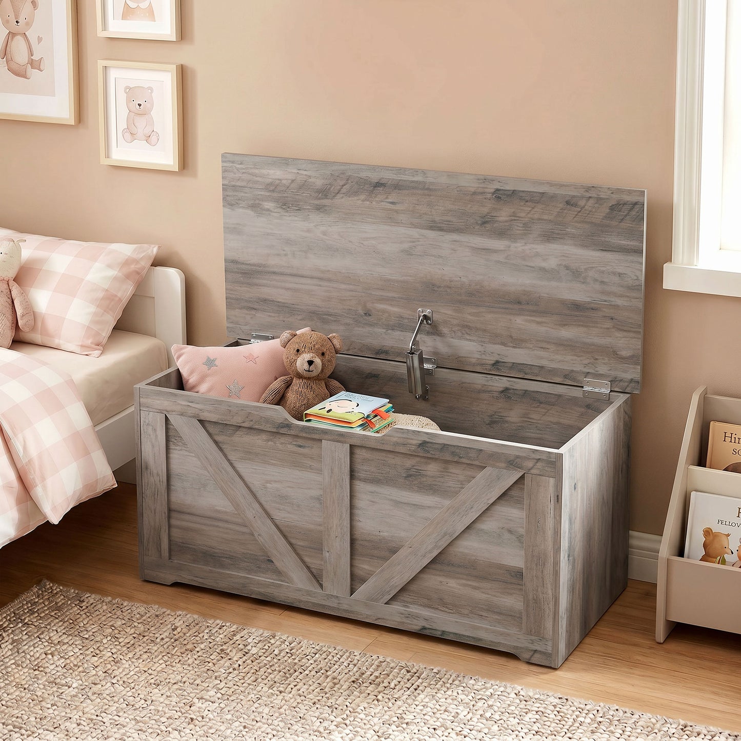 Storage Trunk for Living Room, with Safety Hinge, 80cm, Grey
