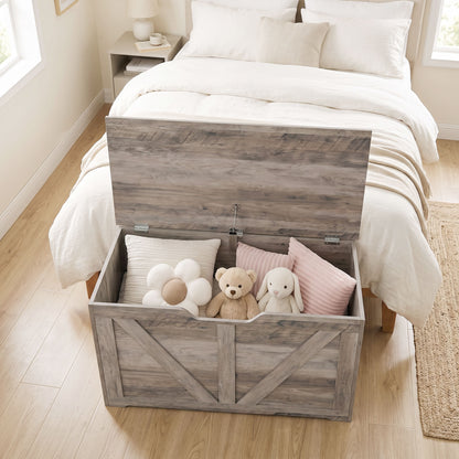 Storage Trunk for Living Room, with Safety Hinge, 80cm, Grey