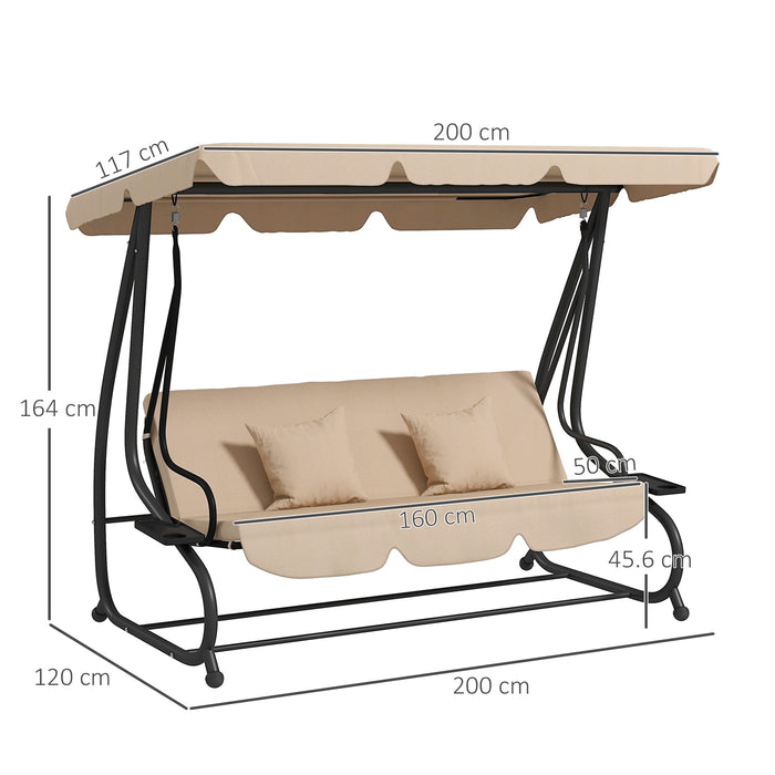 2-in-1 Garden Swing Chair for 3 Person w/ Adjustable Canopy Light Brown