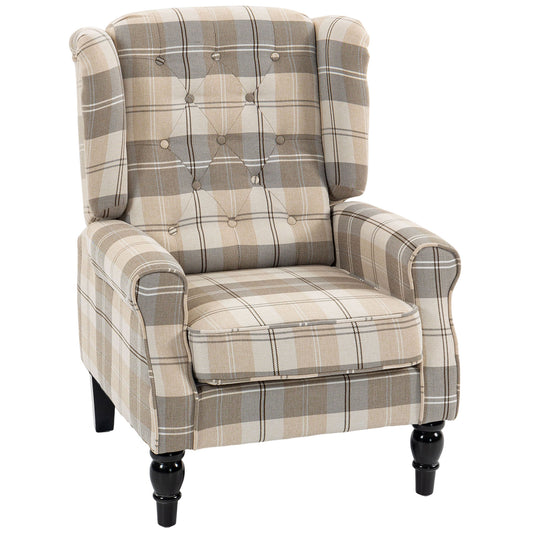 Accent Chair Wingback Armchair Retro Tufted, Khaki Plaid