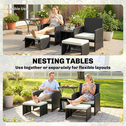 6 Piece Rattan Garden Furniture Set with Nesting Tables, Black