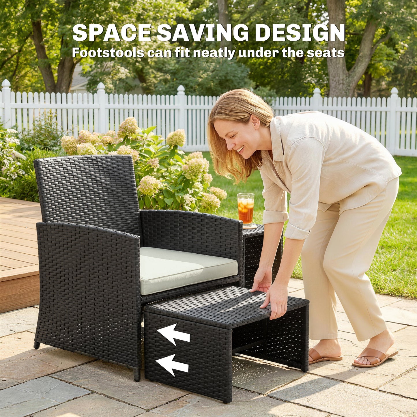 6 Piece Rattan Garden Furniture Set with Nesting Tables, Black