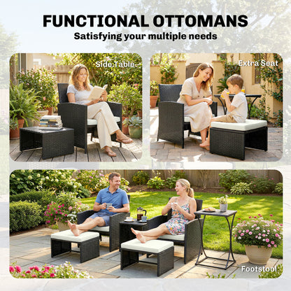 6 Piece Rattan Garden Furniture Set with Nesting Tables, Black