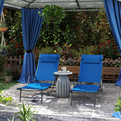 Set of 2 Garden Sun Loungers, Folding Chaise Lounge Chairs, Blue