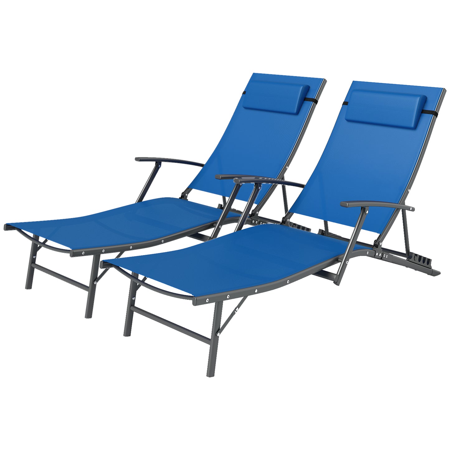 Set of 2 Garden Sun Loungers, Folding Chaise Lounge Chairs, Blue