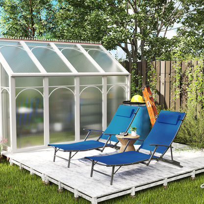 Set of 2 Garden Sun Loungers, Folding Chaise Lounge Chairs, Blue