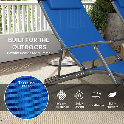 Set of 2 Garden Sun Loungers, Folding Chaise Lounge Chairs, Blue