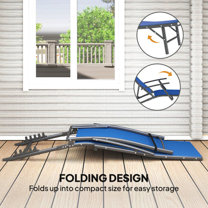 Set of 2 Garden Sun Loungers, Folding Chaise Lounge Chairs, Blue
