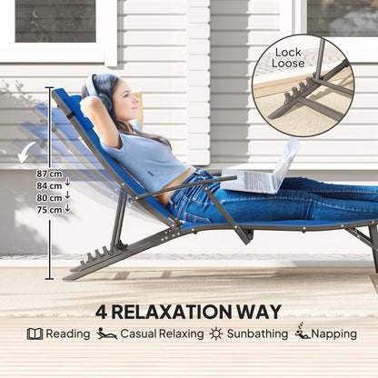 Set of 2 Garden Sun Loungers, Folding Chaise Lounge Chairs, Blue