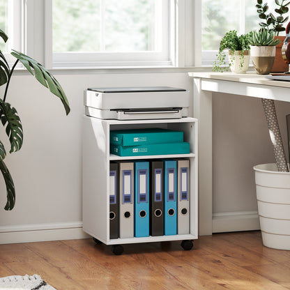 2-Tier Printer Stand with Storage and Wheels, White