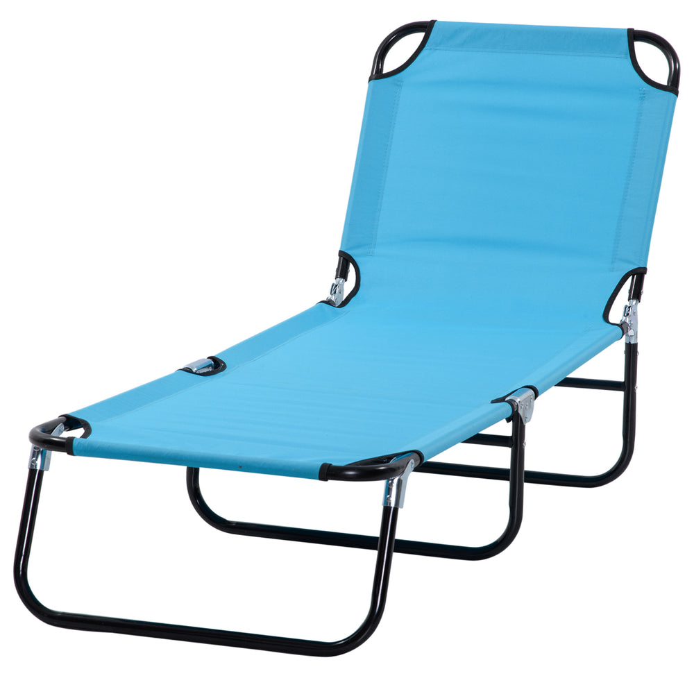 Folding Chaise Lounge Pool Chairs, Outdoor Sun Tanning Chairs, Reclining Back, Steel Frame & Breathable Mesh, Sky Blue