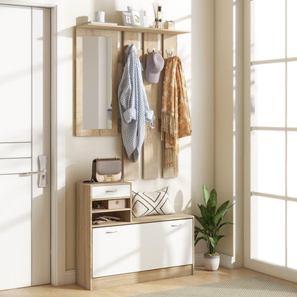 Hallway Furniture Set with Shoe Cabinet, Coat Rack and Mirror