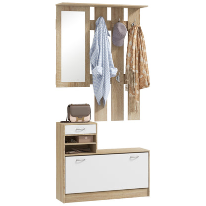 Hallway Furniture Set with Shoe Cabinet, Coat Rack and Mirror