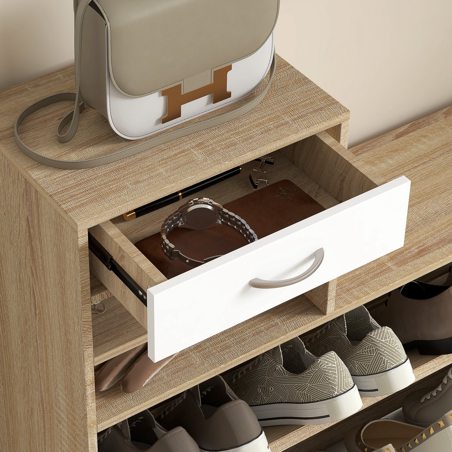 Hallway Furniture Set with Shoe Cabinet, Coat Rack and Mirror