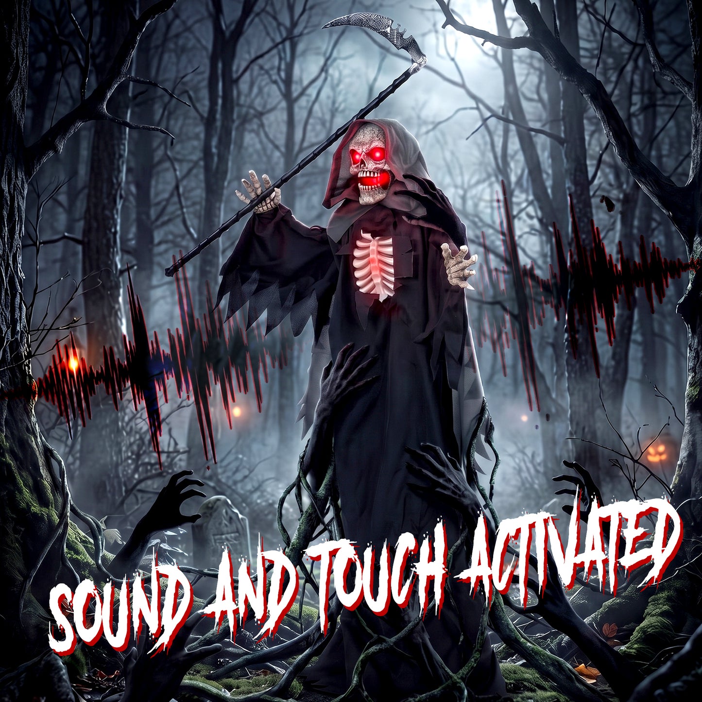67"/170cm Life Size Animated Grim Reaper Halloween Decoration
