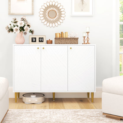 Sideboard Storage Cabinet with 3 Carved Line Doors and 5 Legs White