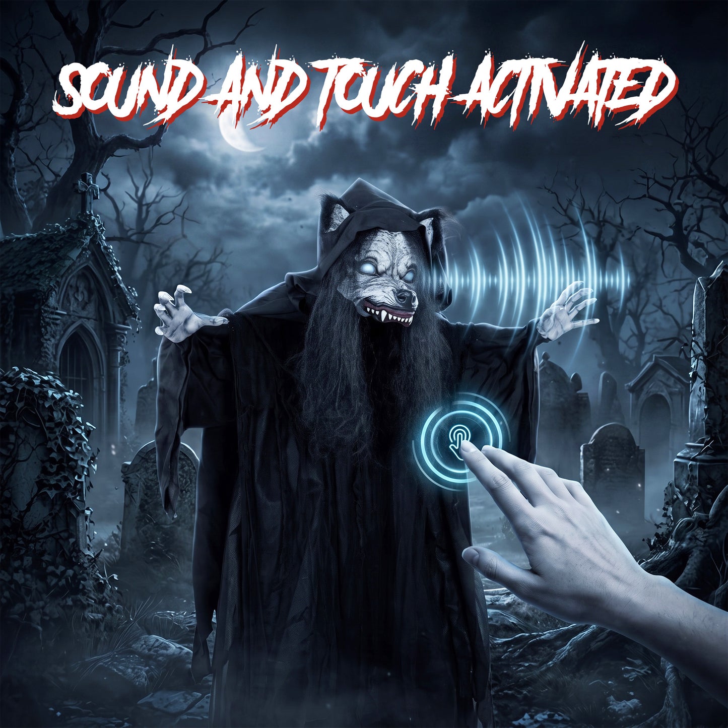 67" Animated Pop-Up Ghost with Werewolf Mask, Light Up Animated Prop