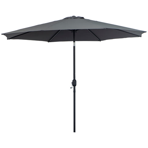 3(m) Tilting Parasol Garden Umbrellas, Outdoor Sun Shade with 8 Ribs, Tilt and Crank Handle for Balcony, Bench, Garden, Grey