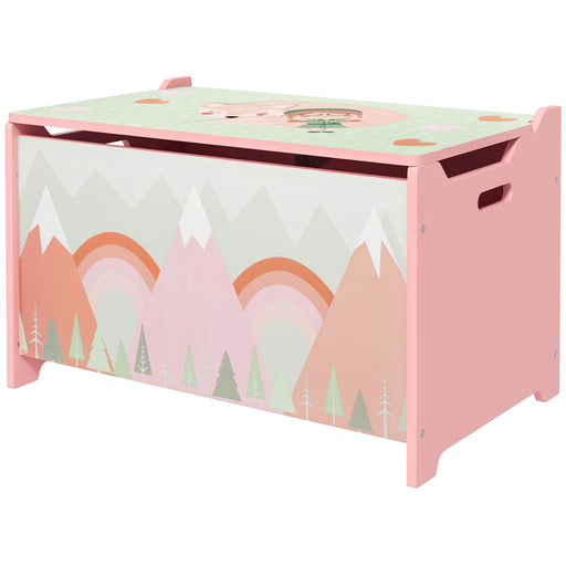 ZONEKIZ Toy Box for Girls Boys, Kids Toy Chest with Lid Safety Hinge, Cute Animal Design, Pink