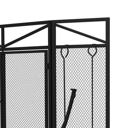 3 Panel Folding Fire Guard Screen w/ Fireplace Tool Sets, Front Doors, Freestanding Fire Screen Spark Guard w/ Feet, Black