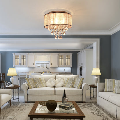 Modern Crystal Chandelier Flush Mount Ceiling Light for Bedroom, 40cm