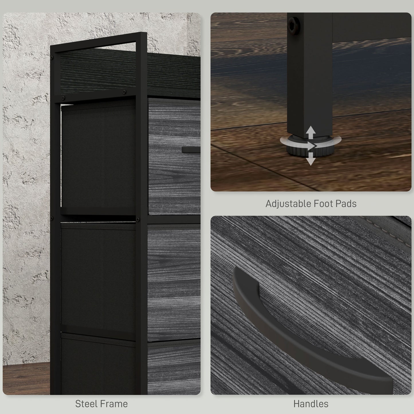 Bedroom Chest of Drawers 4 Drawer Dresser w/ Shelf, Black