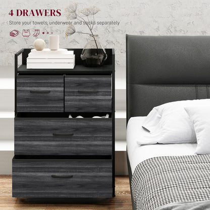 Bedroom Chest of Drawers 4 Drawer Dresser w/ Shelf, Black
