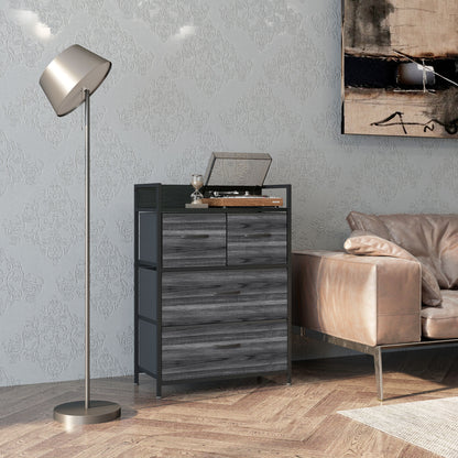 Bedroom Chest of Drawers 4 Drawer Dresser w/ Shelf, Black