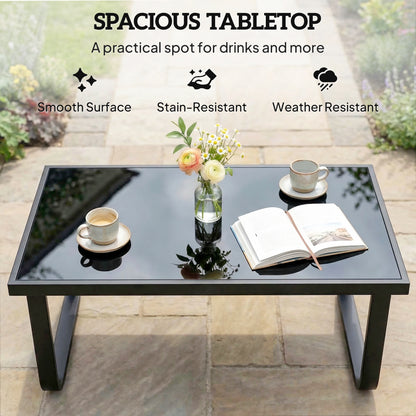 Garden Coffee Table Outdoor Side Table with Glass Top Black